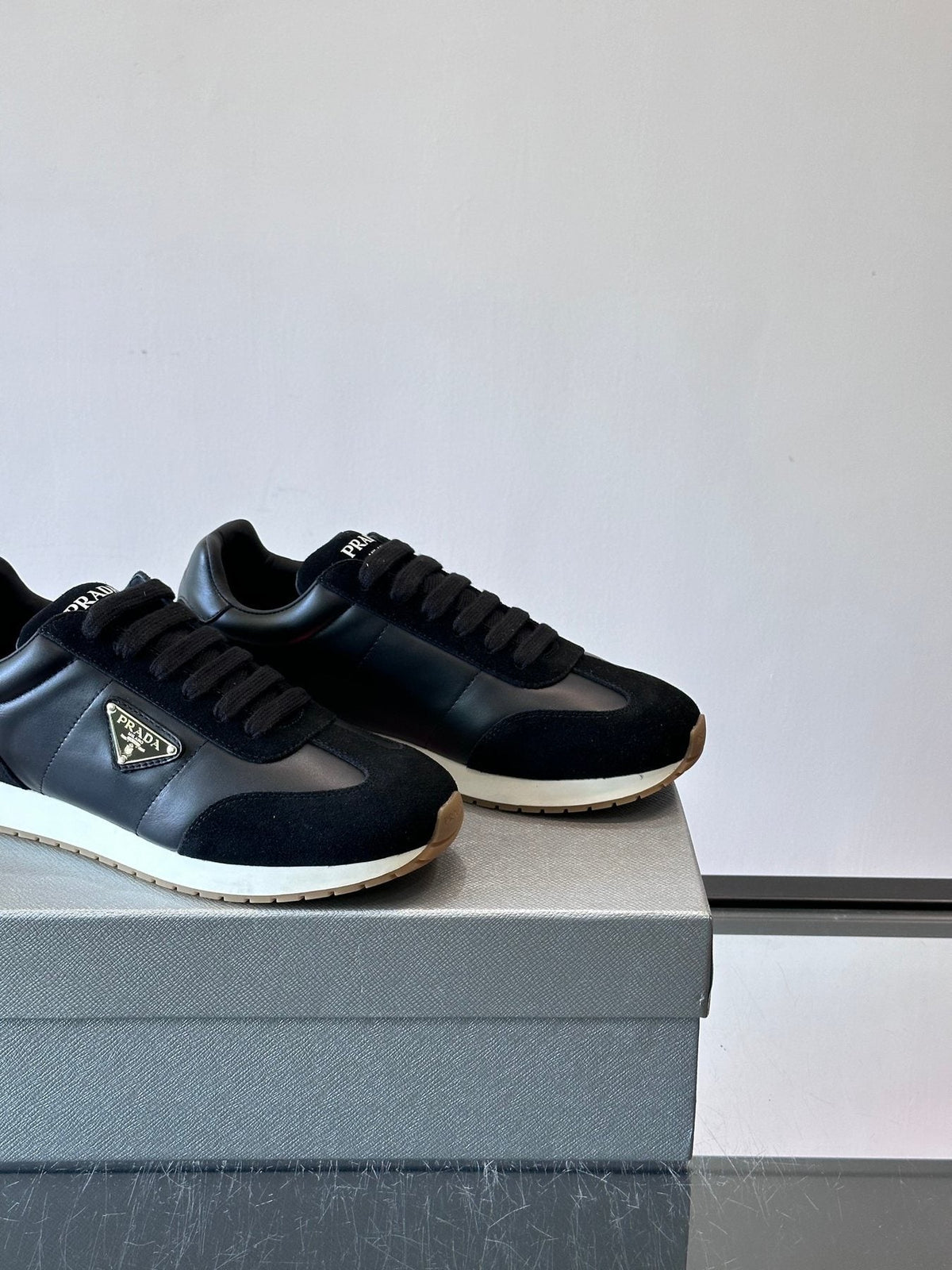 Prada Men's Black Triangle Detail Sneakers